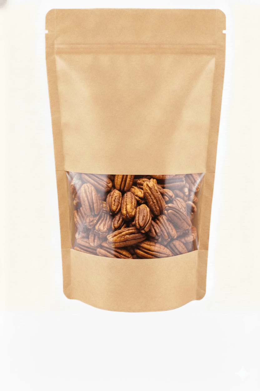 pecana pelada entera en bolsa de papel kraft