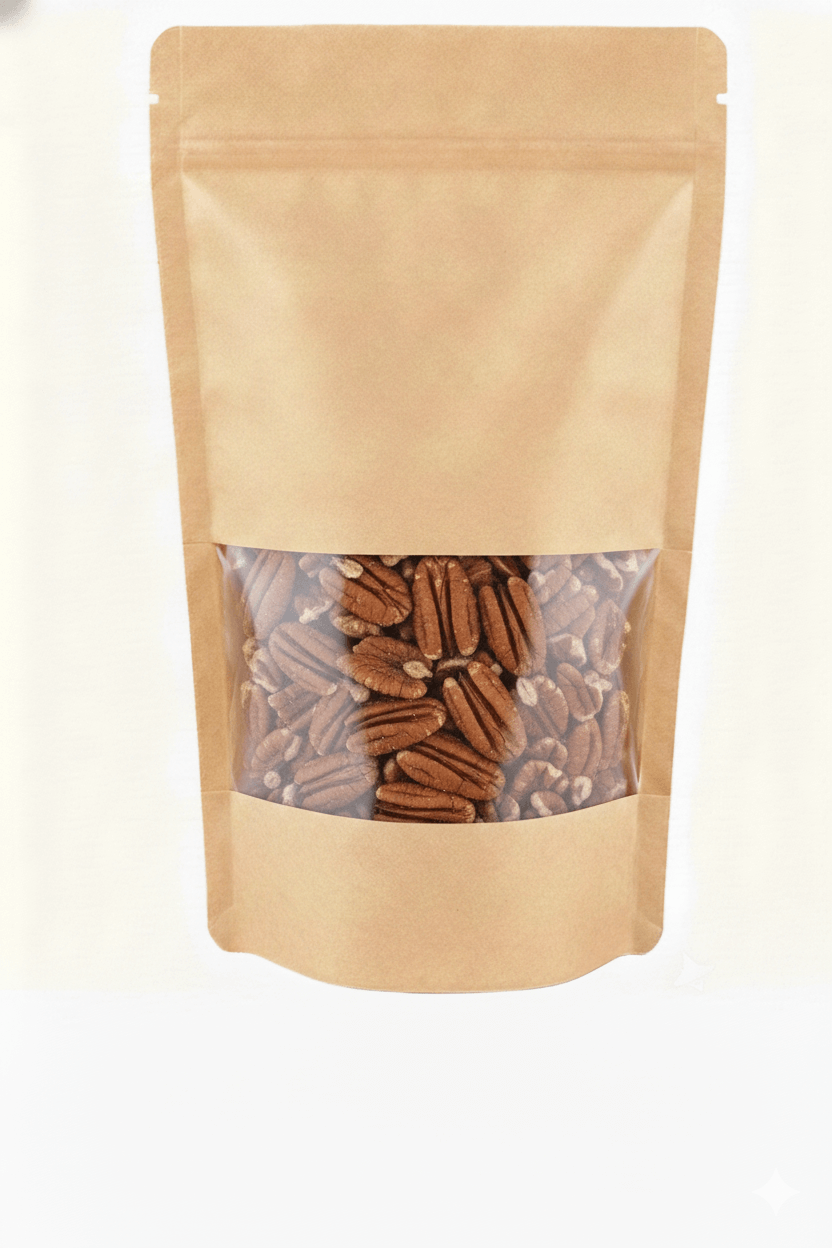 pecana pelada tapa en bolsa de papel kraft sellado